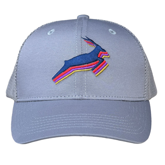 Antelope Trucker Hat / Gull Polycotton Blend with Cloud Mesh and Pop Art Antelope