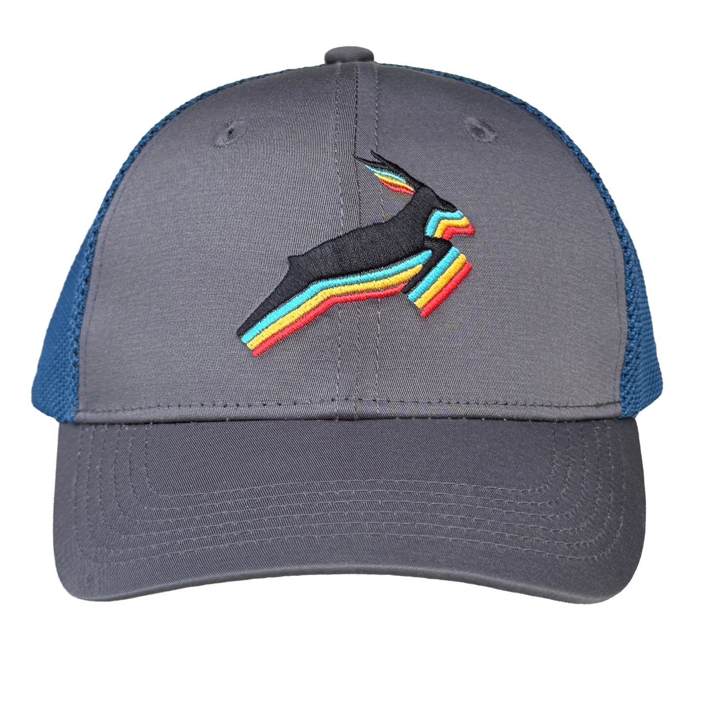 Antelope Trucker Hat / Moon Crater Polycotton Blend with Graphite Mesh and Oil Slick Antelope