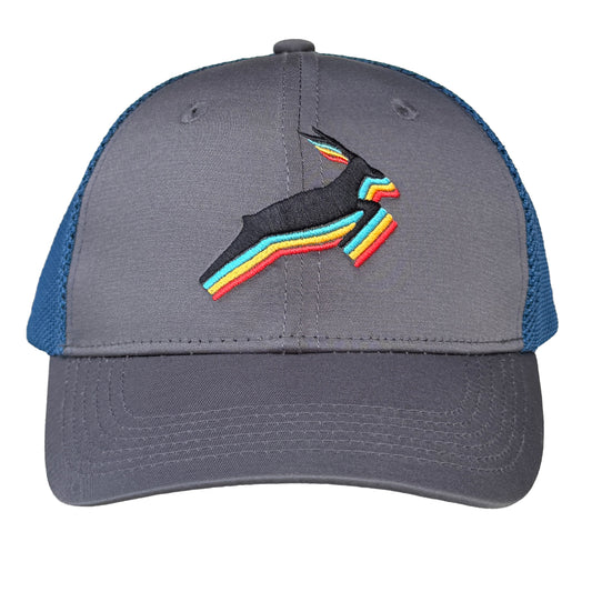 Antelope Trucker Hat / Moon Crater Polycotton Blend with Graphite Mesh and Oil Slick Antelope