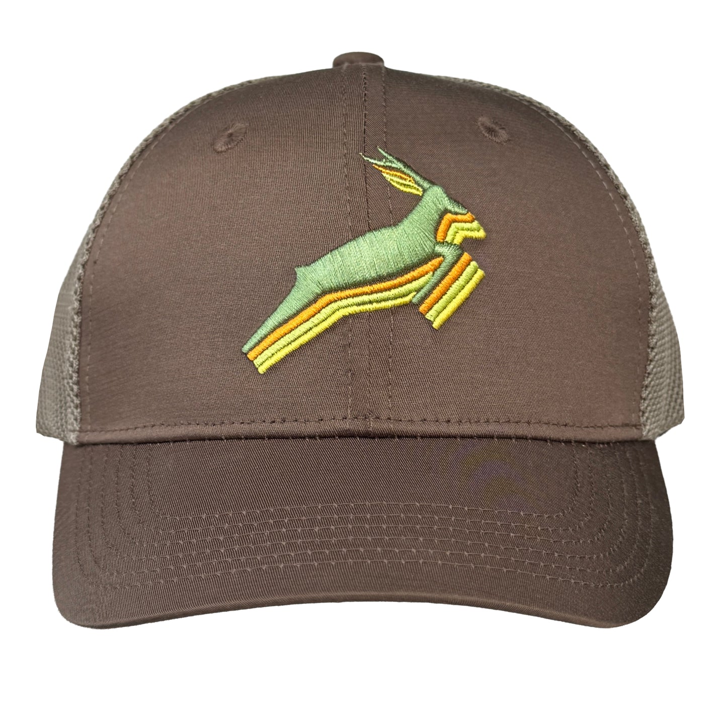 Antelope Trucker Hat / Walnut Polycotton Blend with Oat Mesh and Melon Medley Antelope