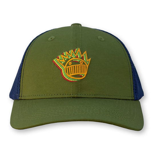 Ween Trucker Hat / Cooked Asparagus Polycotton Blend with Nautical Mesh and Pumpkin Boognish