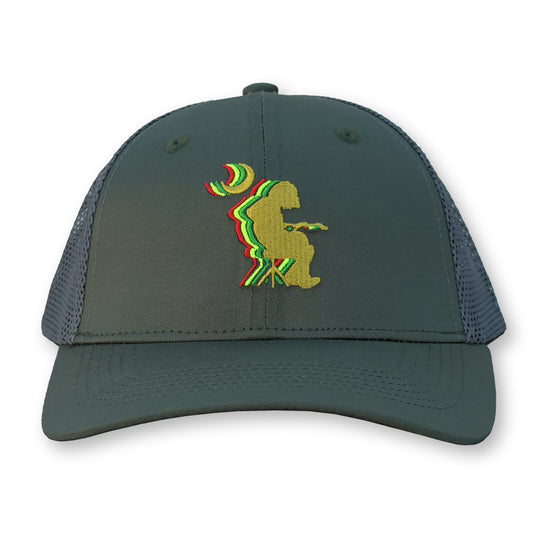 Widespread Panic Mikey Trucker Hat / Chermula Polycotton Blend with Smoke Mesh and Chartreuse Mikey