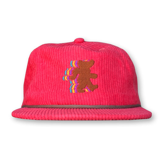 Bear Rope Hat / Hot Pink Corduroy with Brown Bear