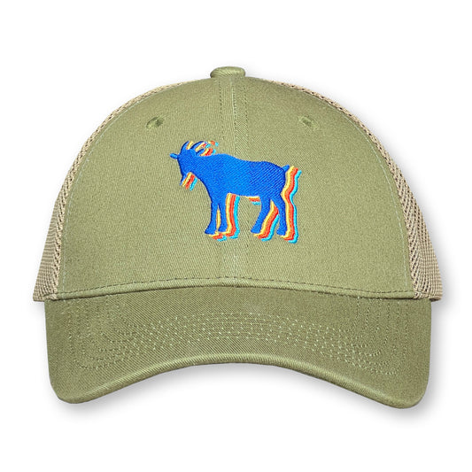 Billy Strings Trucker Hat / Matcha Cotton with Oat Mesh and Azurite Billy Goat