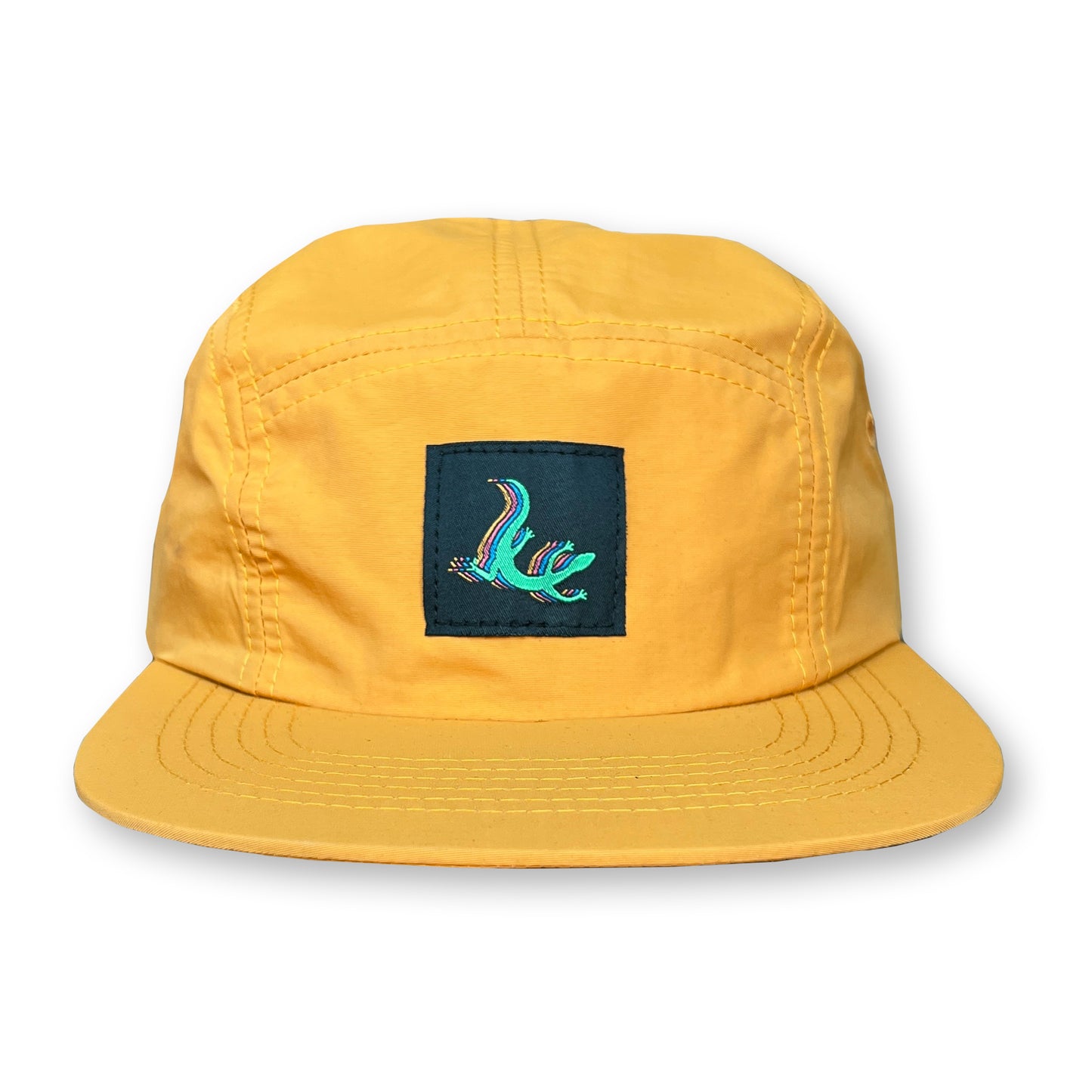 Lizard Five Panel Camp Hat / Tumeric Nylon with Calypso Lizard Patch