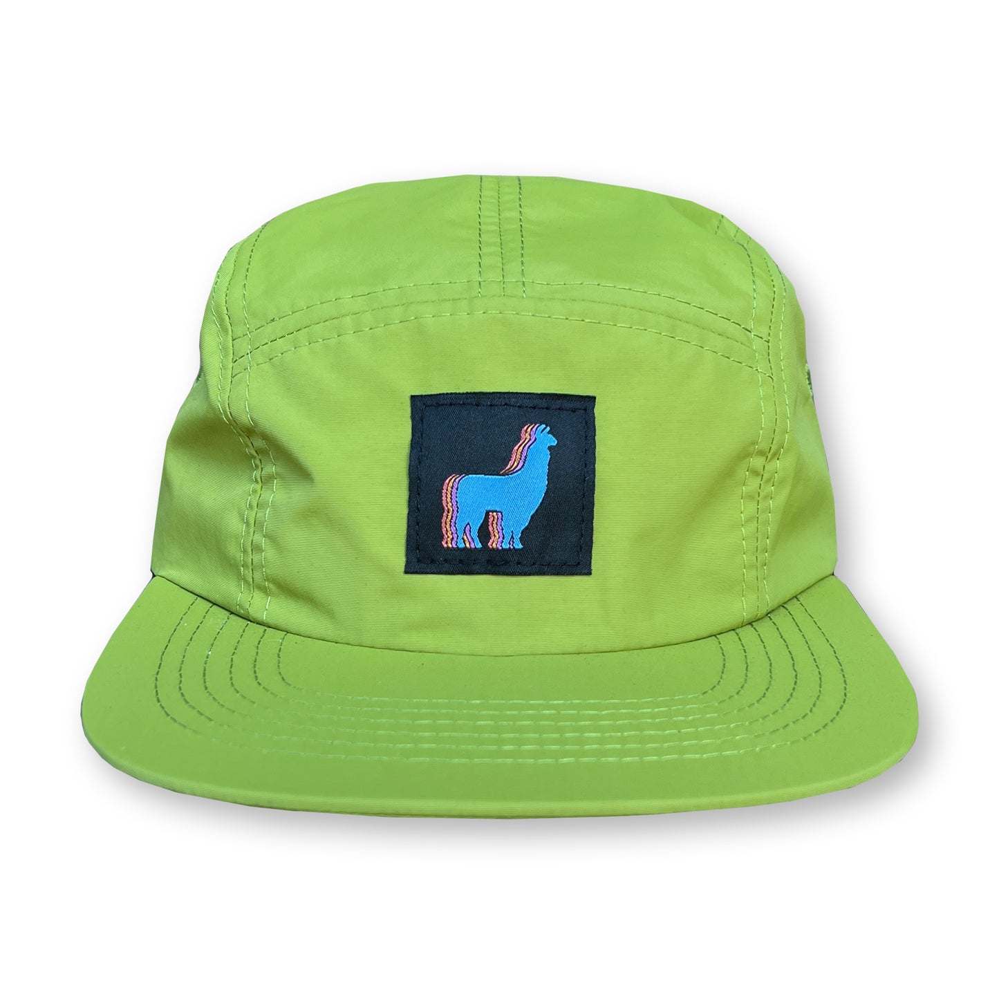 Llama Five Panel Camp Hat / Split Pea Nylon with Sundowner Llama Patch