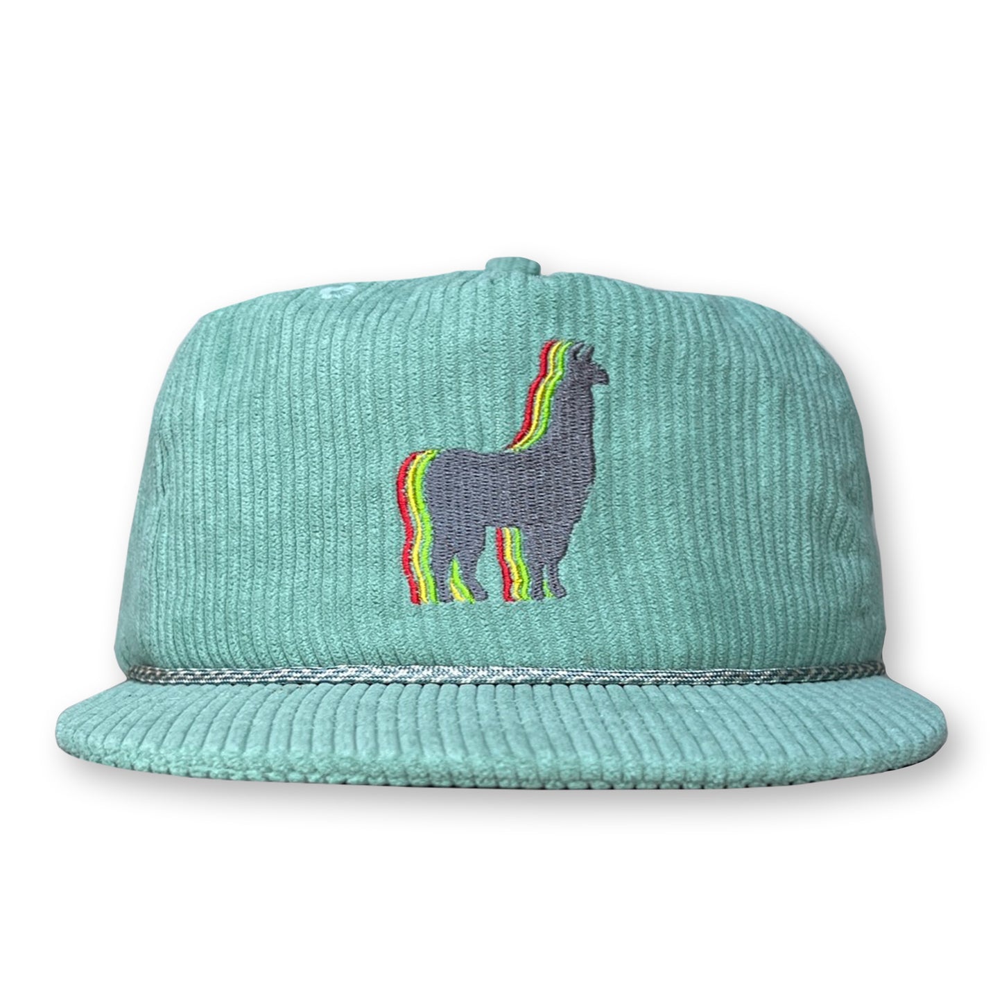 Llama Rope Hat / Seafoam Corduroy with Granite Llama