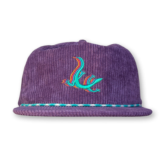 Lizard Rope Hat / Plum Corduroy with Turquoise Lizard