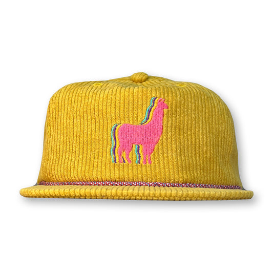 Llama Rope Hat / Curry Corduroy with Jolly Rancher Llama